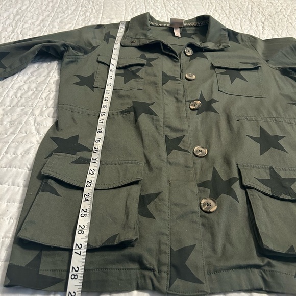 Knox Rose Olive Green Star Print Utility Jacket | Women’s M Military Inspired - Picture 8 of 10